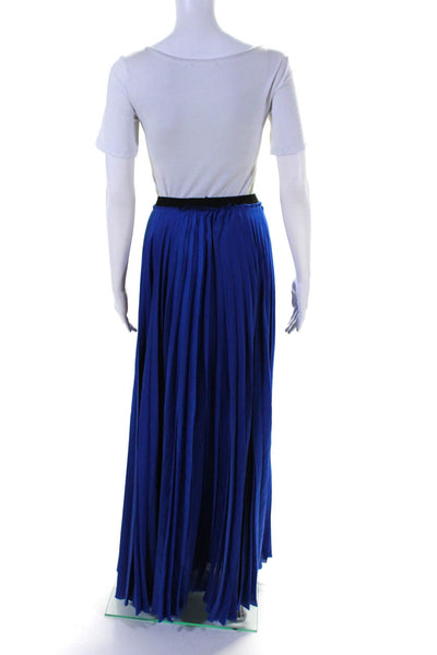 Enza Costa Womens Elastic Waist Pleated Fringed Maxi Slip-On Skirt Blue Size 2