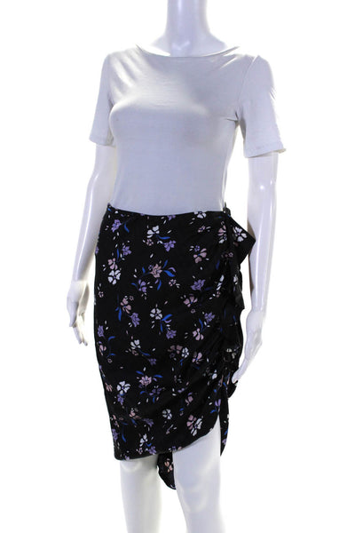 Veronica Beard Womens Silk Floral Print Ruffled Front Slit Skirt Black Size 4