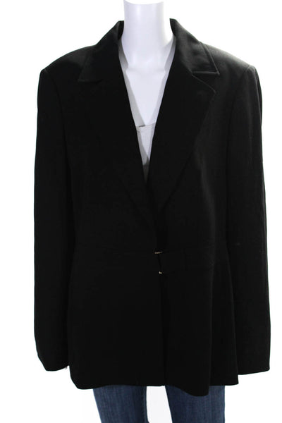 Escada Womens Solid Black Wool Long Sleeve Blazer Jacket Size 44