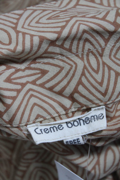 Creme Boheme Womens Collared Short Sleeves Button Midi Shirt Dress Brown One Siz