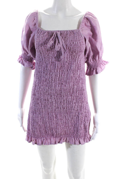 Faithfull The Brand Women's Square Neck Smocked Mini Dress Pink Size S