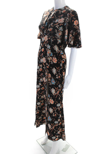 Les Reveries Women's Round Neck Short Sleeves Slit Hem Floral Maxi Dress Size 2