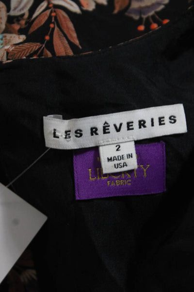 Les Reveries Women's Round Neck Short Sleeves Slit Hem Floral Maxi Dress Size 2