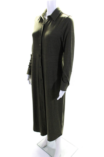 Faherty Womens Button Front Long Sleeve Collared Long Dress Green Size Medium