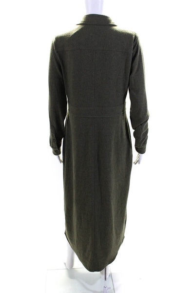 Faherty Womens Button Front Long Sleeve Collared Long Dress Green Size Medium