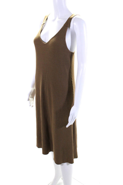 Vince Womens Sleeveless V Neck Ribbed Knit Knee Length Dress Brown Size Large
