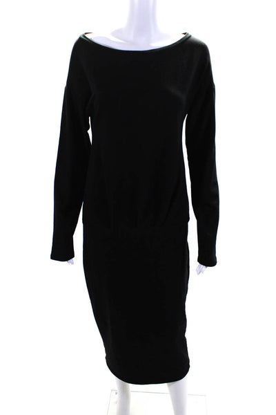 Pepe Runa Womens Long Sleeve Scoop Neck Midi Knit Dress Black Cotton Size Medium
