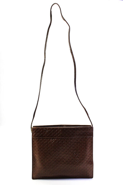 Fendi Womens Brown Textured Leather Slim Double Compartment Shoulder Bag Handbag