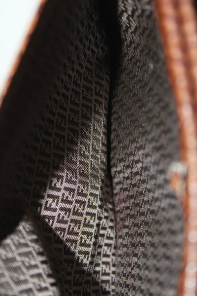 Fendi Womens Brown Textured Leather Slim Double Compartment Shoulder Bag Handbag