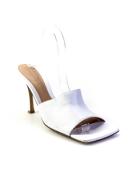Bottega Veneta Womens Stiletto Square Toe Slide Sandals White Leather Size 38.5