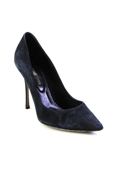 Sergio Rossi Womens Dark Navy Suede Pointed Toe High Heels Pump Shoes Size 7