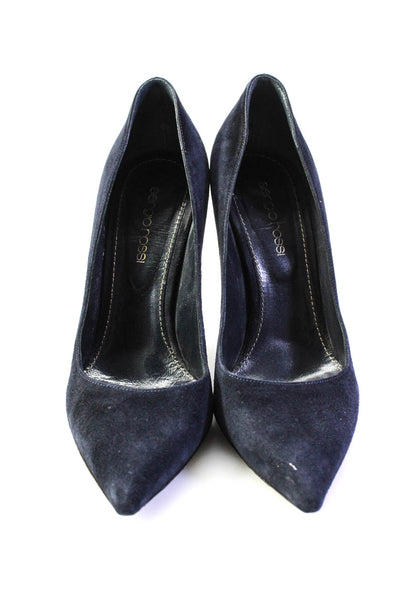 Sergio Rossi Womens Dark Navy Suede Pointed Toe High Heels Pump Shoes Size 7