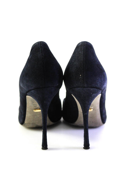 Sergio Rossi Womens Dark Navy Suede Pointed Toe High Heels Pump Shoes Size 7