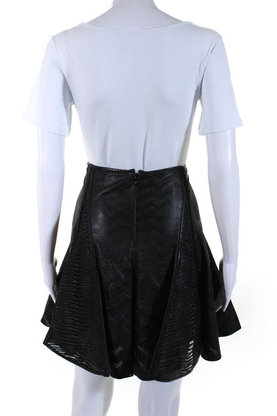 Arzu Kaprol Womens Leather Perforated Woven A Line Skirt Black Size Large