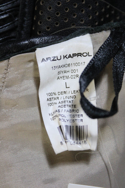 Arzu Kaprol Womens Leather Perforated Woven A Line Skirt Black Size Large