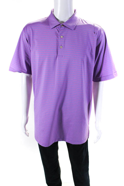 Peter Millar Mens Short Sleeve Summer Comfort Stripe Polo Shirt Purple Size XL