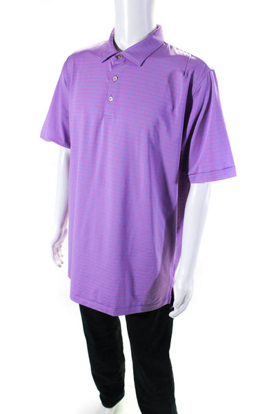 Peter Millar Mens Short Sleeve Summer Comfort Stripe Polo Shirt Purple Size XL