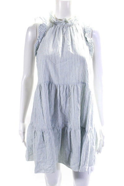 Saylor Womens Striped Belted A Line Dress Blue White Cotton Blend Size Small