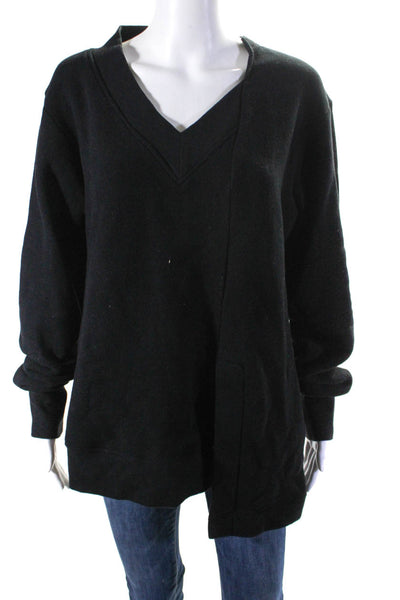 Regulation Womens Cotton Fleece Distressed V-Neck Sweatshirt Top Black Size 2