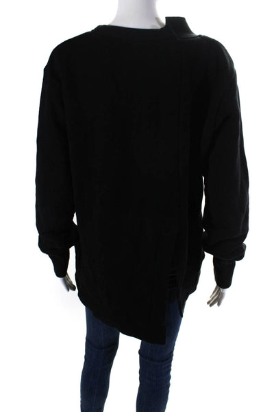 Regulation Womens Cotton Fleece Distressed V-Neck Sweatshirt Top Black Size 2