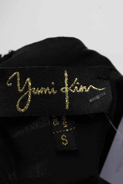 Yumi Kim Womens Silk V-Neck Belted 3/4 Sleeve Slip-On Romper Black Size S
