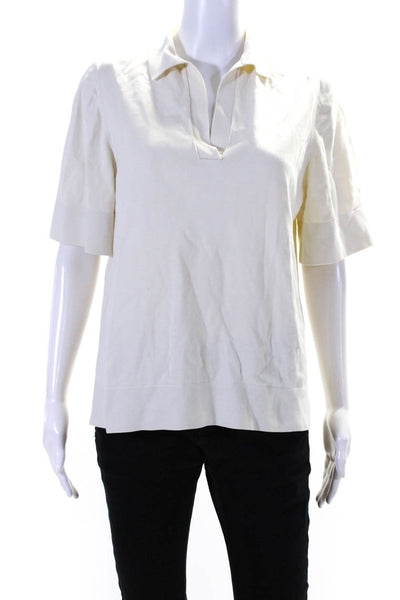 COS Womens White Cotton Collar V-Neck Short Sleeve Polo Shirt Size S
