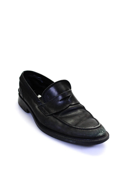 Tods Mens Almond Toe Flat Leather Penny Loafers Black Size 9