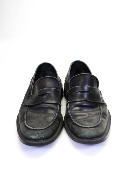 Tods Mens Almond Toe Flat Leather Penny Loafers Black Size 9