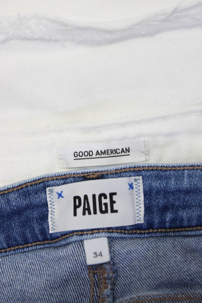 Good American Paige Womens Denim Jax Knee Shorts White Blue Size 16 34 Lot 2