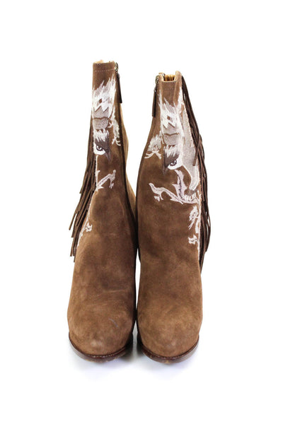 Ralph Lauren Collection Womens Embroidered Fringe Block Heel Boots Brown 41 39