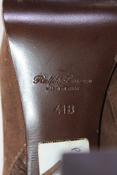 Ralph Lauren Collection Womens Embroidered Fringe Block Heel Boots Brown 41 39