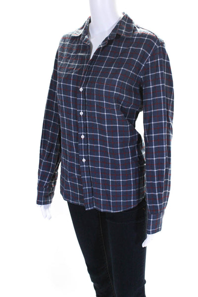 Frank & Eileen Womens Cotton Plaid Print Buttoned Collared Top Blue Size S