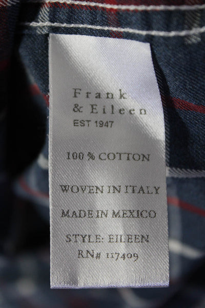 Frank & Eileen Womens Cotton Plaid Print Buttoned Collared Top Blue Size S