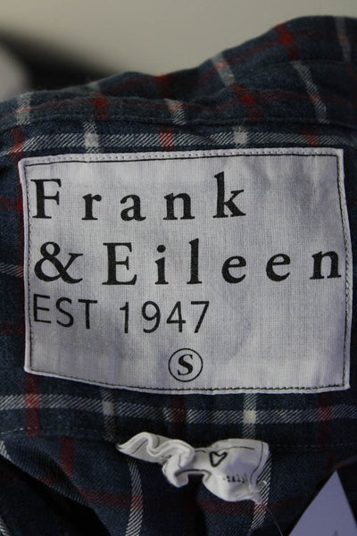 Frank & Eileen Womens Cotton Plaid Print Buttoned Collared Top Blue Size S