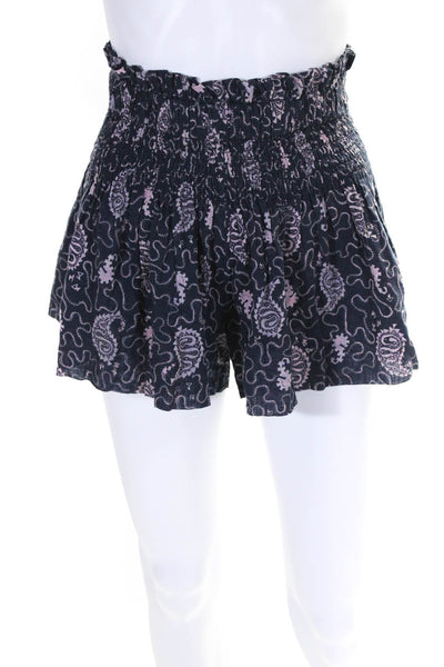 Etoile Isabel Marant Womens Paisley Ruched Elastic Ruffle Shorts Blue Size EUR36