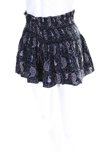 Etoile Isabel Marant Womens Paisley Ruched Elastic Ruffle Shorts Blue Size EUR36