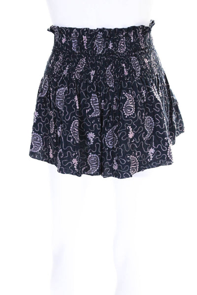 Etoile Isabel Marant Womens Paisley Ruched Elastic Ruffle Shorts Blue Size EUR36