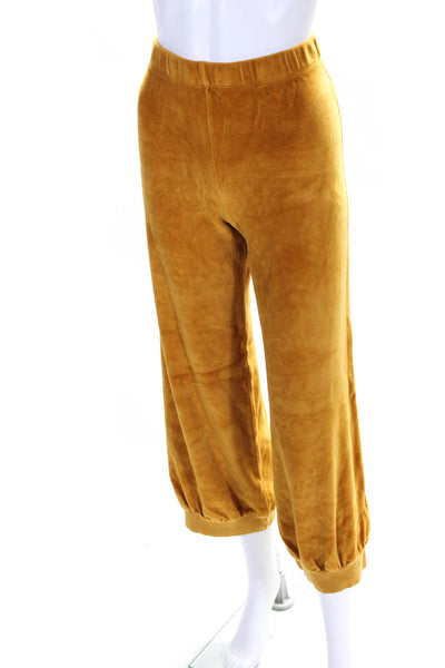 Kondi Womens Velvet Elastic Waist Slip-On Straight Leg Pants Yellow Size S