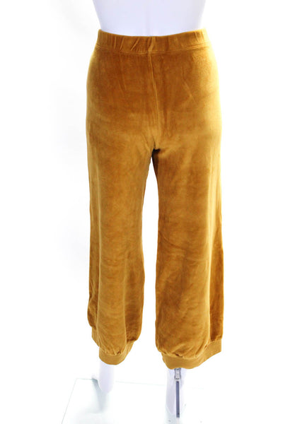 Kondi Womens Velvet Elastic Waist Slip-On Straight Leg Pants Yellow Size S