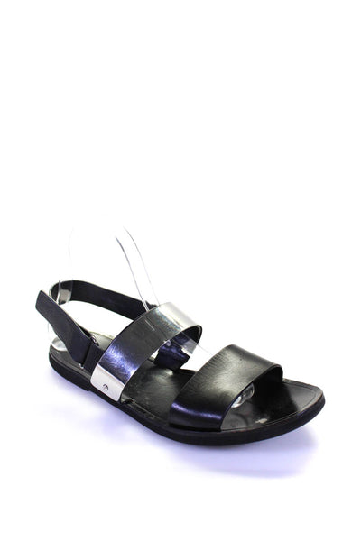 Vince Womens Black Silver Embellished Double Strap Flat Sandals Shoes Size 8.5M