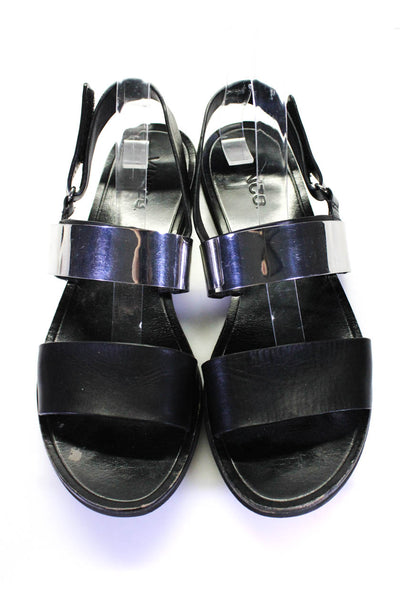 Vince Womens Black Silver Embellished Double Strap Flat Sandals Shoes Size 8.5M