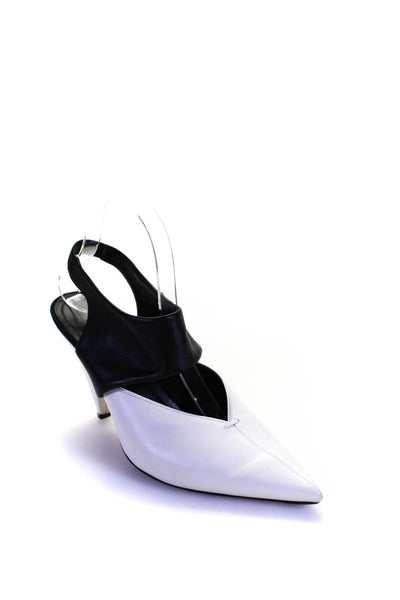Celine Womens White Black Leather Color Block Slingbacks Pointed Toe Shoes Size9