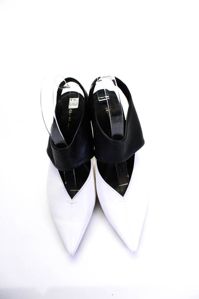 Celine Womens White Black Leather Color Block Slingbacks Pointed Toe Shoes Size9