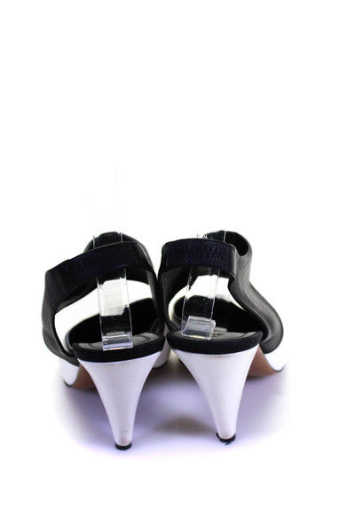 Celine Womens White Black Leather Color Block Slingbacks Pointed Toe Shoes Size9