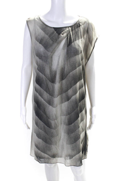 Helmut Lang Womens Silk Geometric Print Sleeveless Shirt Dress Gray Size 8