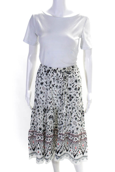 Xirena Womens Floral Print A Line Skirt White Multi Colored Cotton Size Small