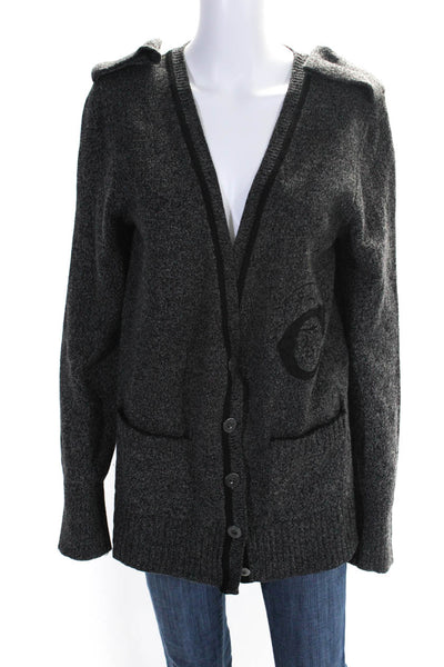 Chloe Womens Wool Buttoned Textured V-Neck Long Sleeve Cardigan Gray Size M