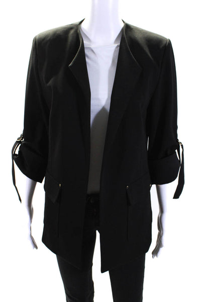 Calvin Klein Womens 3/4 Sleeve Open Front Crepe Light Jacket Black Size 10