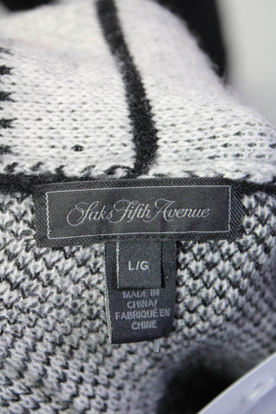 Saks Fifth Avenue Womens Striped Open Cardigan Sweater Black Gray Wool Large