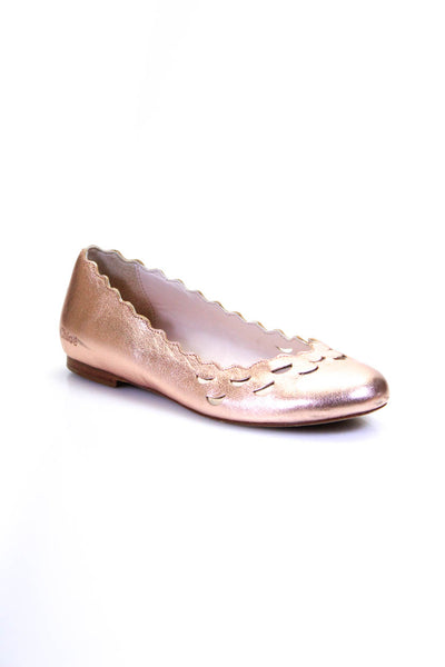Chloe Girls Metallic Pink Leather Cut Out Scalloped Ballet Flats Shoes Size 4